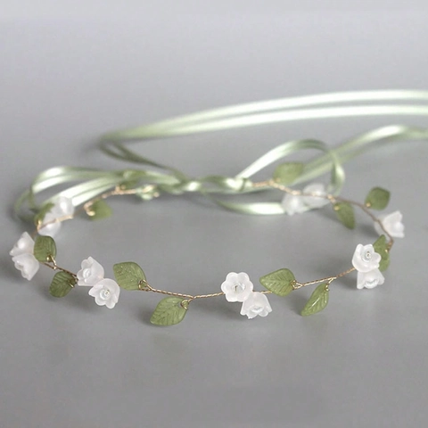 Handgemachtes Maiglöckchen Blumenkranz Stirnband Wald Stil Braut Brautjungfer Hochzeit Haarschmuck Mit Satinband