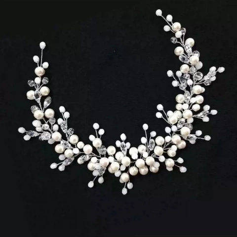 Enredadera de Cabello para Novia Hecha a Mano Con Perlas Artificiales de Imitación Y Diamantes de Cristal Tocado de Boda Elegante Para Mujer