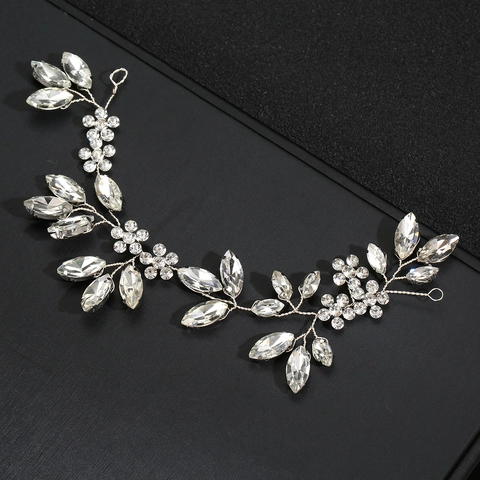 Elegante Silberne Strass Blumen Braut Haar Ranke Handgemachtes Kristall Hochzeit Stirnband Für Damen Elegant Bankett Haar Schmuck