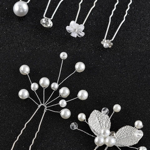 Horquillas de Novia Perla Artificial Strass Forma de U Accesorios para el Cabello de Boda para Mujeres Joyas de Aleación de Plata