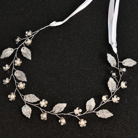 Handgemaakte Bruid Haar Rank Goud Zilver Legering Blad Bloem Kunstparelimitatie Bruiloft Haarband Voor Bruid Vrouwen Bos Stijl Elegante Haaraccessoires