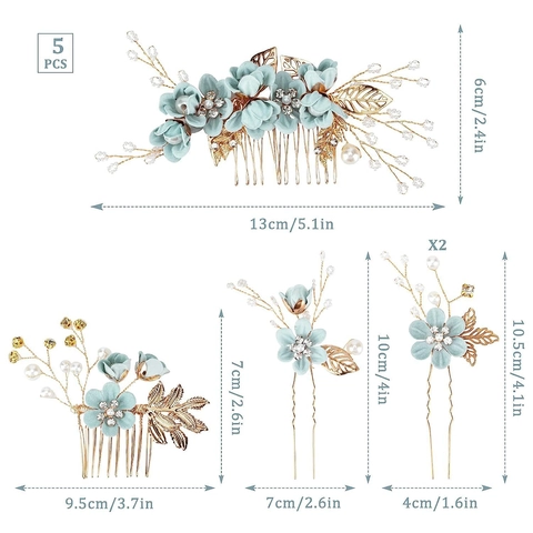 Handmade Floral Bridal Hair Comb Hair Pin Set Alloy Artificial Pearl Rhinestone Headwear For Wedding Banquet Women Jewelry