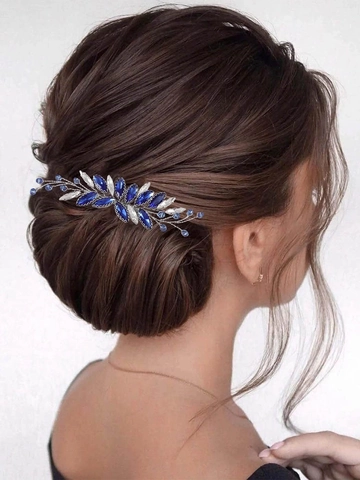 Königsblau Kristall Perlen Braut Haarkamm Elegant Zweig Blatt Seitenkamm Legierung Hochzeit Haarschmuck Für Damen
