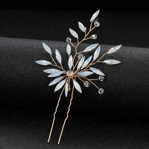 Horquilla de Pelo para Novia en Forma de U Elegante Rama de Metal Hoja Diamante de Imitación para Mujer Accesorios de Peinado
