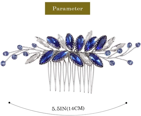 Königsblau Kristall Perlen Braut Haarkamm Elegant Zweig Blatt Seitenkamm Legierung Hochzeit Haarschmuck Für Damen