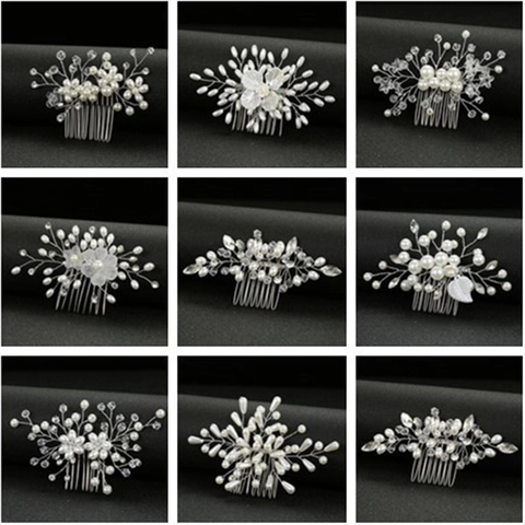 Elegant Handmade Faux Artificial Pearl Rhinestone Bridal Hair Comb Floral Wedding Headpiece For Women Silver Gold Jewelry Accessories
