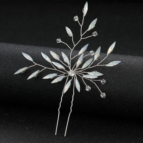 Horquilla de Pelo para Novia en Forma de U Elegante Rama de Metal Hoja Diamante de Imitación para Mujer Accesorios de Peinado