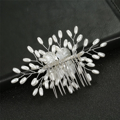 Elegant Handmade Faux Artificial Pearl Rhinestone Bridal Hair Comb Floral Wedding Headpiece For Women Silver Gold Jewelry Accessories