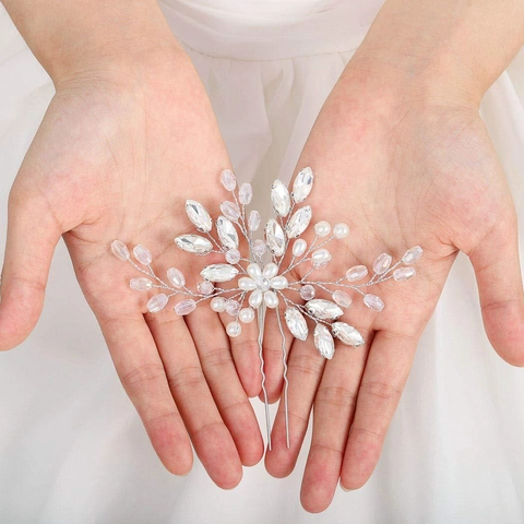Bastoncino Capelli Sposa Fatto a Mano Elegante Cristallo Perla Artificiale Fiore Forcina Oro Argento Lega Copricapo Gioielli Capelli Donna