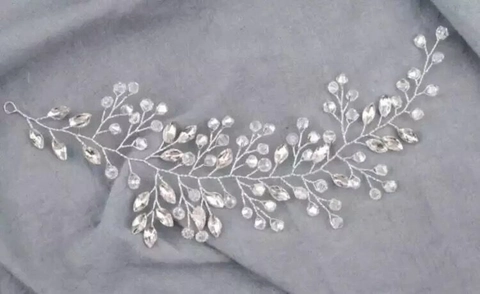 Fascia per Capelli da Sposa Fatta a Mano con Cristalli e Perle Artificiali Elegante Copricapo da Matrimonio Argento