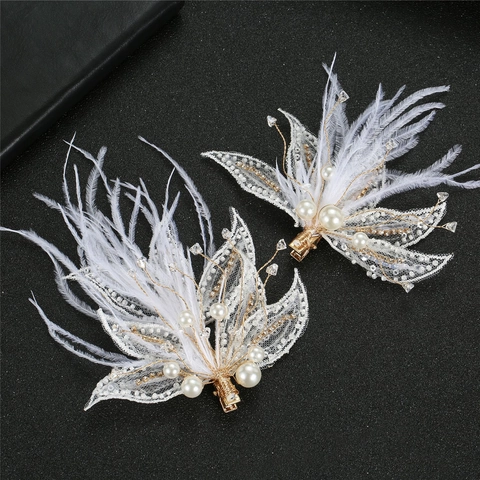 Elegante Weiße Feder Haarklammern Für Mädchen Auftritt Perle Strass Legierung Haarschmuck Feenstil Haarnadel Set