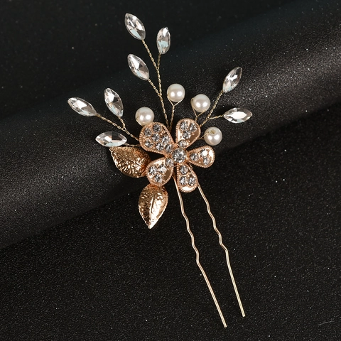 Forcina per Capelli a Forma di U in Lega a Forma di Fiore Fatta a Mano Con Strass e Perla Artificiale Copricapo da Sposa Matrimonio Gioielli Donna