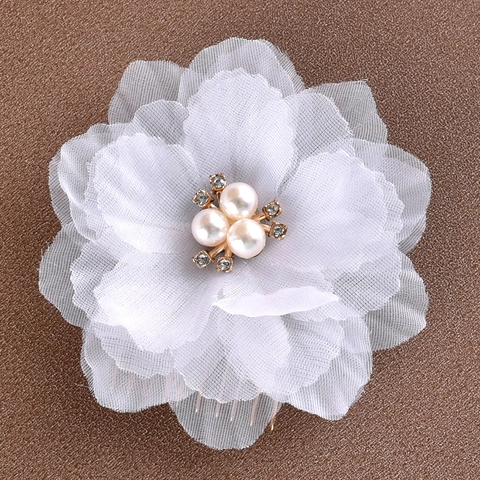 Peine de Tela Hecho a Mano con Flores Elegante Perla Artificial Diamantes de Imitación Tocado de Novia Para Boda Fiesta Mujer Accesorios