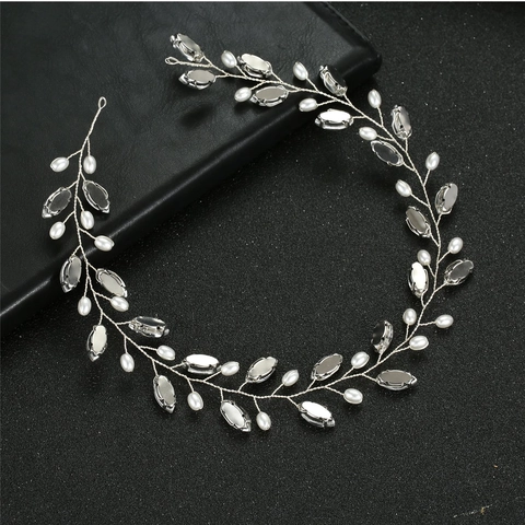 Tralcio per Capelli da Sposa Fatto a Mano per Matrimonio Elegante Oro Rosa Argento Lega Strass Perla Artificiale Copricapo Floreale Gioielli per Sposa