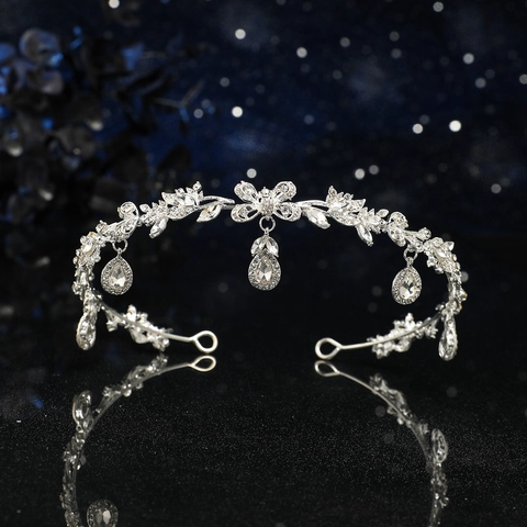 Luxury Alloy Rhinestone Butterfly Bridal Headpiece Elegant Floral Tiara Headband With Pendants For Wedding Party Women Jewelry