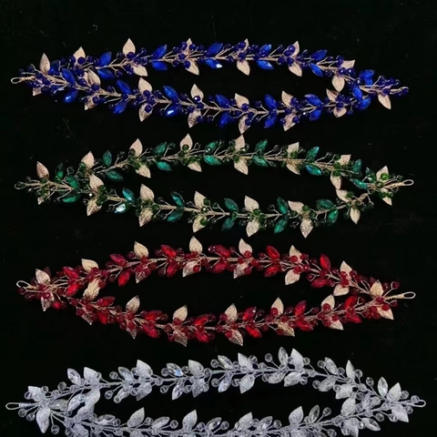 Handgefertigt Legierung Blatt Haarreif Mit Bunten Strass Braut Stirnband Hochzeit Party Haar Schmuck Für Damen Mode Geschenk