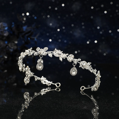 Luxury Alloy Rhinestone Butterfly Bridal Headpiece Elegant Floral Tiara Headband With Pendants For Wedding Party Women Jewelry