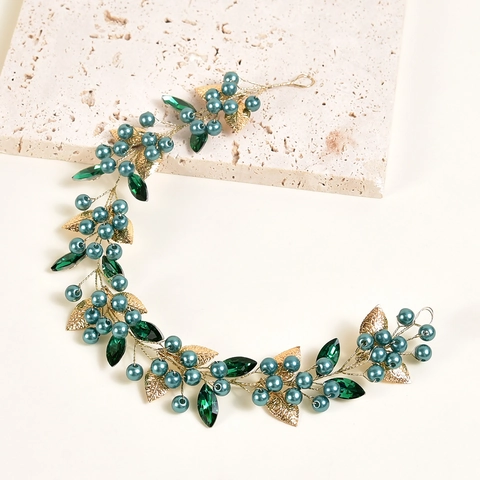 Enredadera de Pelo de Aleación con Diamantes de Imitación Hecha a Mano Con Hoja de Oro Perla Artificial Diadema de Novia Boda Fiesta Vintage Mujer Accesorios para el Cabello