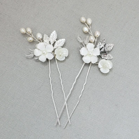 Élégant Pic à Cheveux Fleur Mariage Mariée Avec Künstliche Perles Strass Alliage Forme de U Bâton à Cheveux Pour Femme Demoiselle d'Honneur