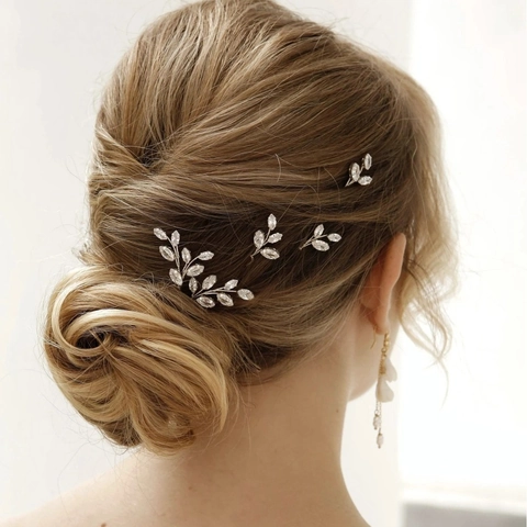 Forcine per Capelli a Forma di U con Ramo di Foglie di Cristallo per Donna Matrimonio Sposa Accessori per Capelli Eleganti
