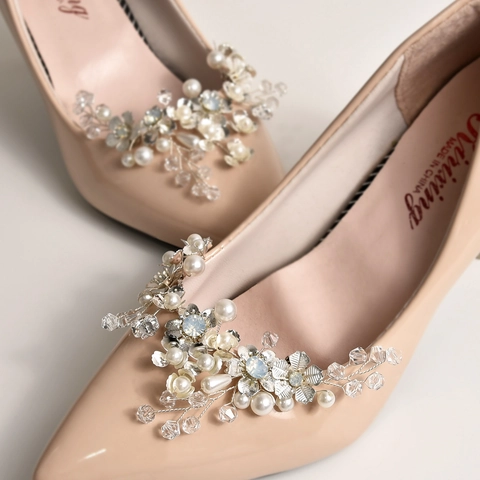 Eleganti Clip per Scarpe in Lega Fatte a Mano con Fiori Perle Artificiali e Strass per Matrimonio Sposa Festa Donna Tacchi Alti