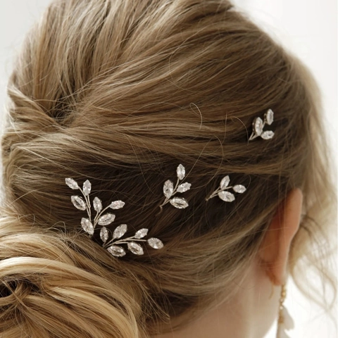Forcine per Capelli a Forma di U con Ramo di Foglie di Cristallo per Donna Matrimonio Sposa Accessori per Capelli Eleganti
