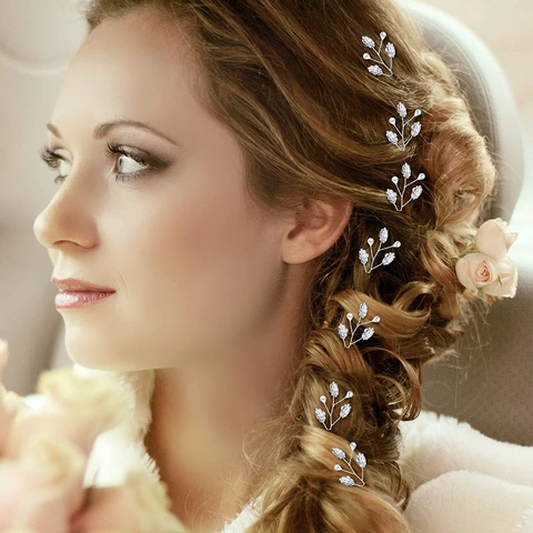 Handmade Bridal U-Shaped Hair Pin Artificial Pearl Rhinestone Leaf Hair Stick For Women Wedding Party Jewelry Accessory