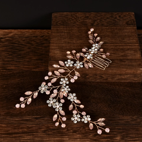 Pettine per Capelli da Sposa in Lega con Strass e Perla Artificiale Fatto a Mano Pettine Laterale a Fiore Gioielli per Matrimonio Donna
