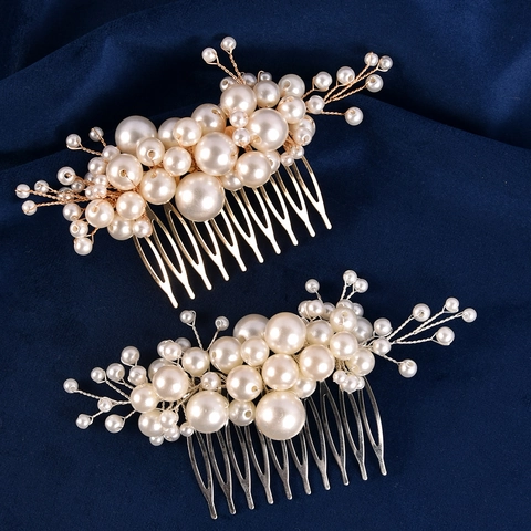 Peine de Pelo de Boda con Perla Artificial Hecho a Mano Tocado de Novia Oro Plata Metal Accesorios de Fiesta Formal para Mujer