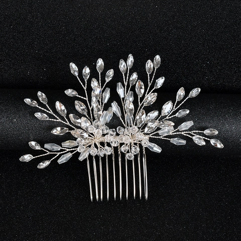 Handmade Alloy Crystal Bridal Hair Comb Elegant Rhinestone Wedding Hair Piece Flower Leaf Gold Silver Women Hair Accessories