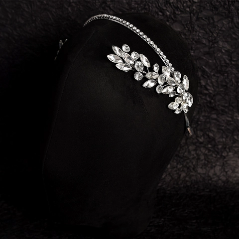 Silver Rhinestone Leaf Bridal Headband Handmade Wedding Hair Hoop Elegant Crystal Headpiece Accessory For Women