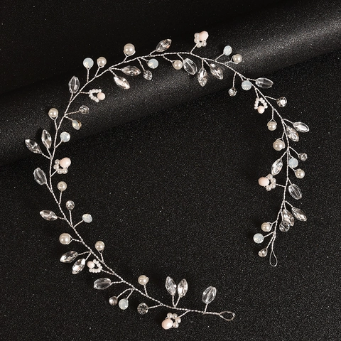 Handmade Bridal Wedding Hair Vine With Artificial Pearl Rhinestone Silver Color Floral Hairband For Women Party Jewelry
