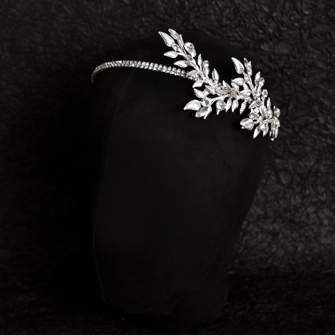 Diadema Nupcial Hecha a Mano con Hojas Aleación de Plata Diamante de Imitación Tocado Boda Moda Diadema Mujer Accesorios Cabello