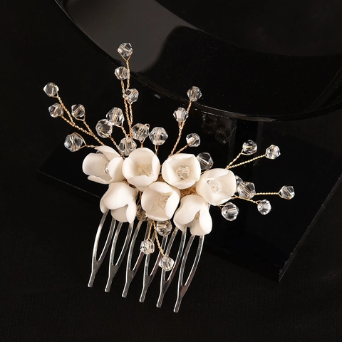 Pettine per Capelli da Sposa con Fiori in Resina Bianca Fatto a Mano Con Strass Accessori per Capelli da Sposa Donna