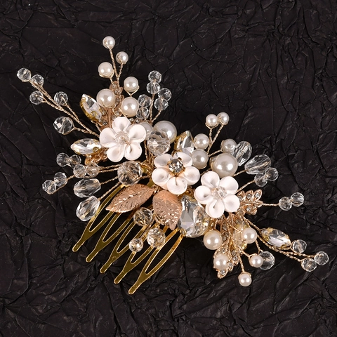 Pettine per Capelli da Sposa Artigianale Accessori per Capelli Floreali per Matrimonio Con Perla Artificiale Strass Fiore Bianco Gioielli da Donna