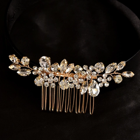 Pettine per Capelli Sposa Fatto a Mano Fiore di Strass Oro Lega per Matrimonio Festa Elegante Donna Gioielli Accessori