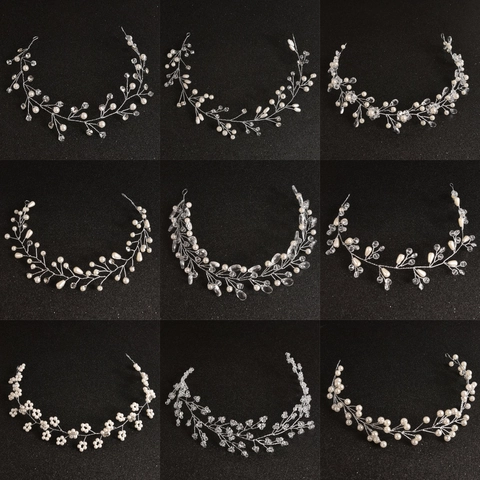 Enredadera de Pelo Nupcial de Aleación con Perla Artificial y Strass para Mujer Diadema Floral Elegante Accesorios Pelo Boda