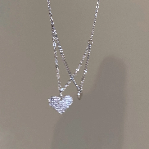 Doppellagiges Herz Strass Armband Kupfer Versilbert Schmuck Für Damen Elegant Silberton Geometrisch Verstellbar Geschenk