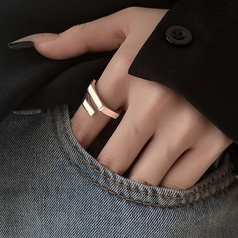 Anello Aperto Esagonale Geometrico Minimalista Gioielli di Moda in Rame Placcato Platino Regolabili per Donna Accessorio Cool Quotidiano Festa