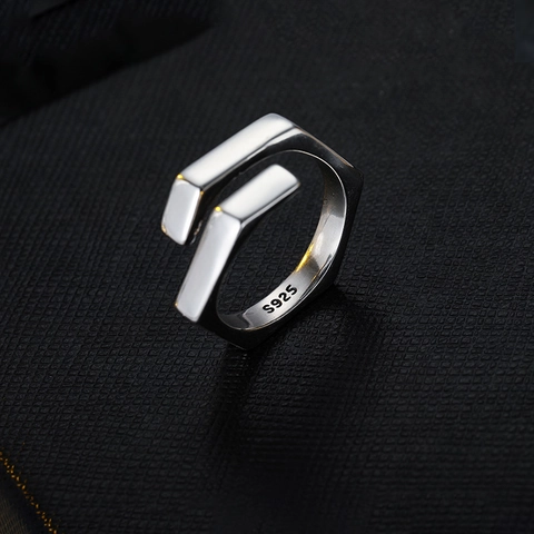 Anello Aperto Esagonale Geometrico Minimalista Gioielli di Moda in Rame Placcato Platino Regolabili per Donna Accessorio Cool Quotidiano Festa