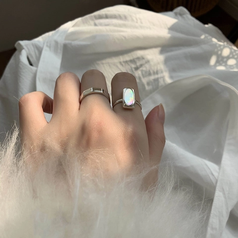 Minimalistischer Muschel Ring Für Damen Silber Plattiert Kupfer Verstellbarer Offener Ring Schick Rechteckige Einlage Schmuck