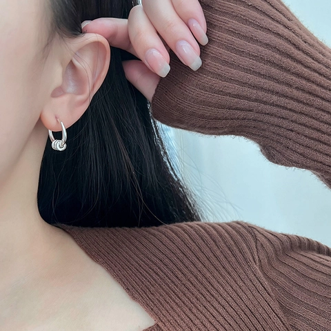 Orecchini a Cerchio Minimalisti in Rame Placcato Argento Con Anelli Intrecciati Gioielli Geometrici Decorativi per Donna