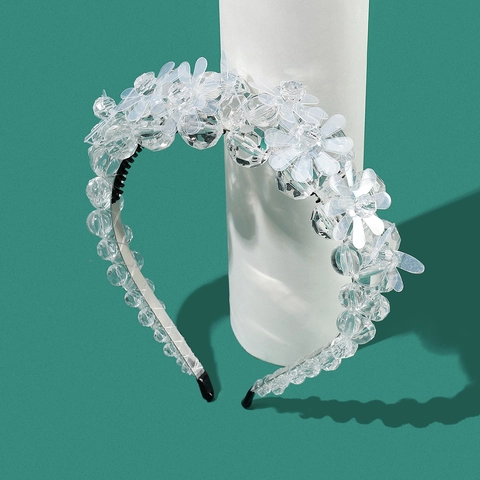 Cerchietto per Capelli in Cristallo con Fiori da Sposa Stile Coreano Copricapo in Petali di Acrilico Corona Floreale per Donna Sposa