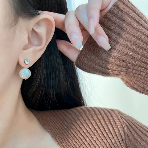 Elegante Koperen Witte Schelpparel Zirkonia Oorknopjes Met 925 Sterling Zilver Stift Vrouwen Bruiloft Sieraden