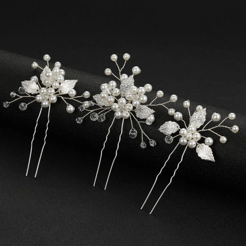Handgemaakte Legering Blad Kunstparel Haarstokjes U-Vorm Bruids Haarsieraden Voor Bruiloft Feest Dames Haaraccessoires