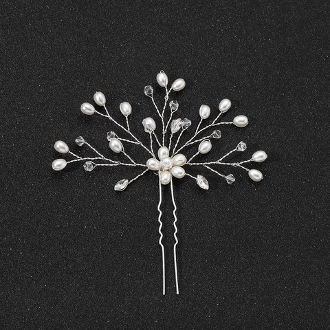Handmade Artificial Pearl Rhinestone U-Shaped Hair Fork Alloy Crystal Bridal Wedding Hair Pin Elegant Flower Branch Hair Stick For Women