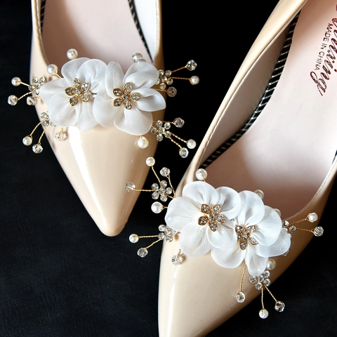 Fibbie per Scarpe con Fiori di Perle Artificiali e Strass Fatte a Mano per Scarpe da Sposa con Tacchi Alti Decorazione Clip per Scarpe Rimovibili
