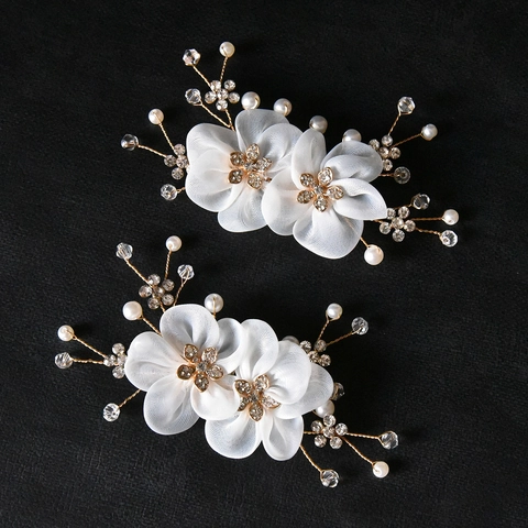 Fibbie per Scarpe con Fiori di Perle Artificiali e Strass Fatte a Mano per Scarpe da Sposa con Tacchi Alti Decorazione Clip per Scarpe Rimovibili