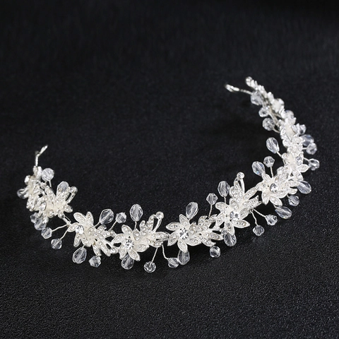 Braut Hochzeit Blume Kristall Strass Stirnband Silber Legierung Floral Haar Rebe Accessoire Luxuriöse Party Kopfschmuck Für Damen