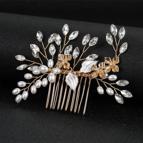 Elegante Peine para el Cabello de Novia en Aleación con Perlas Artificiales y Strass Tocado Floral Hecho a Mano para Mujeres Banquete